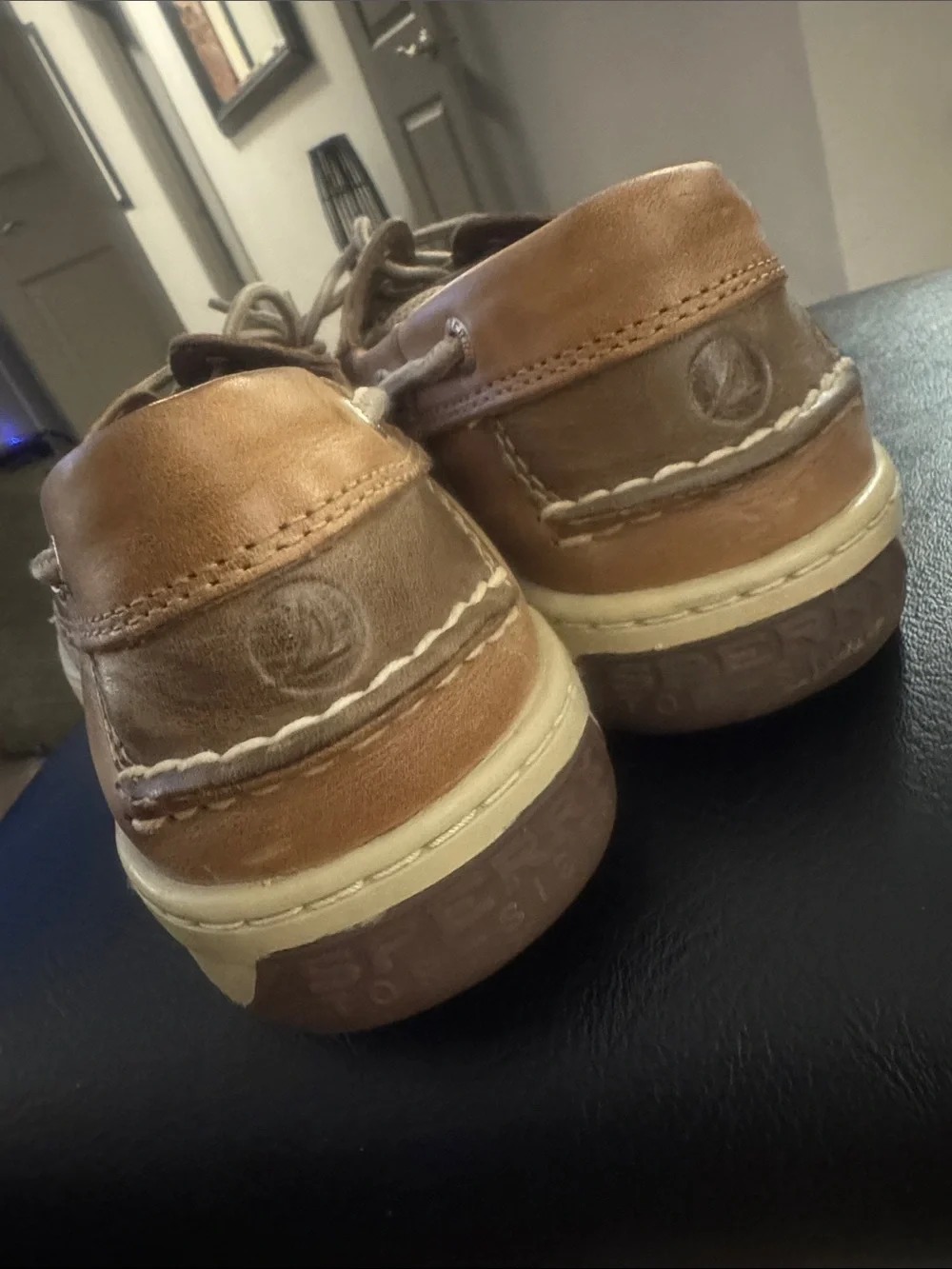 Sperry 🙂 Men's Tan Leather Boat Shoes with Breathable Mesh Panels SIZE 12